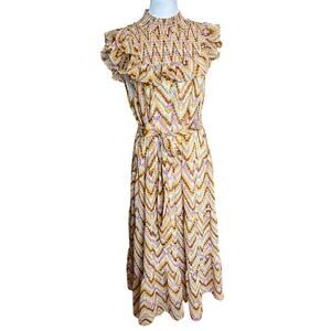 LIKELY Levine Smocked Ruffle Midi Dress size 14 resort spring